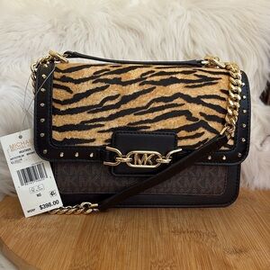 Michael Kors NWT Heather Tiger Calf Hair Leather Logo Crossbody Bag MSRP $398